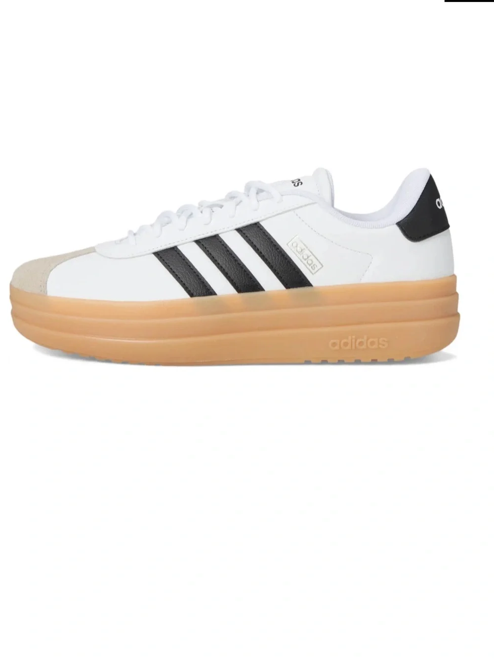 adidas White & Black VL Court Bold Platform Sneaker with Gum Sole